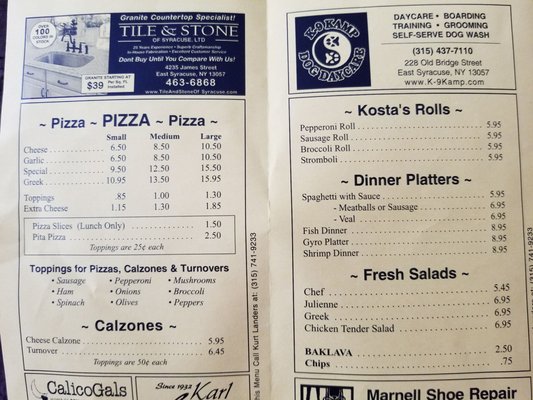 Kostas Pizza House menu 1